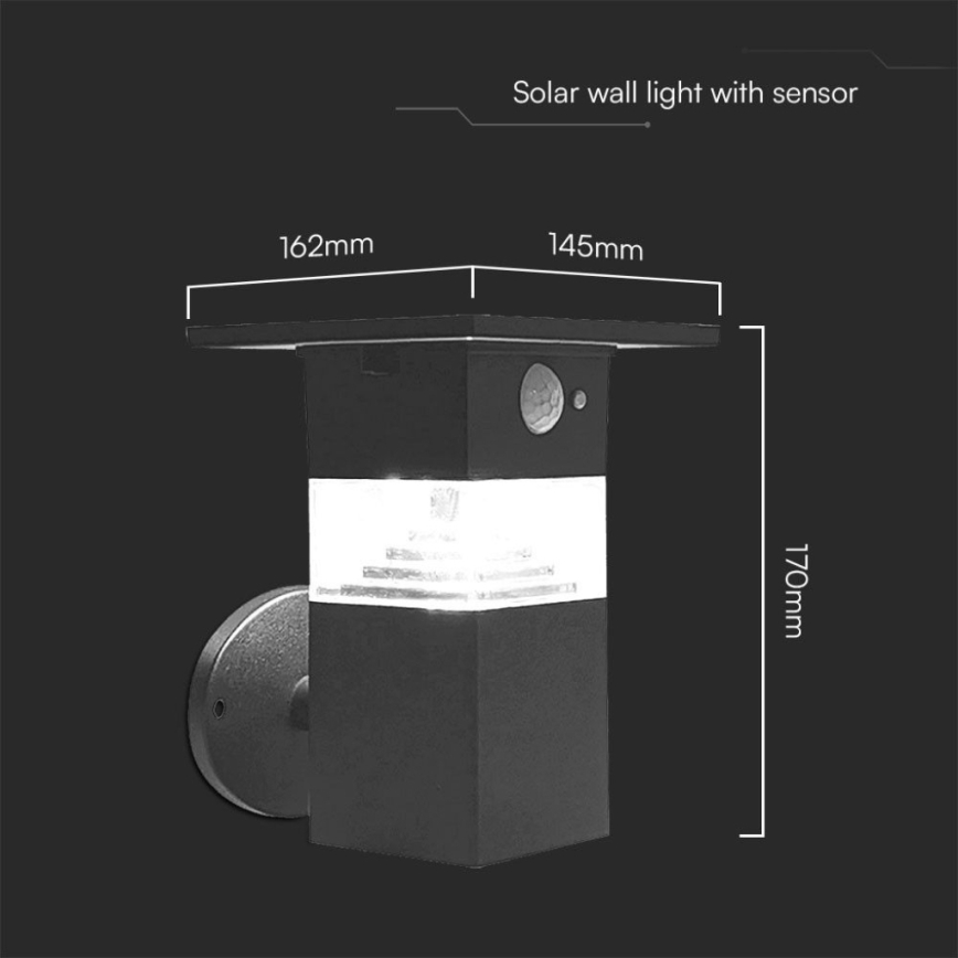 Iluminação solar de parede LED com sensor LED/2,5W/3,7V IP54 3000K