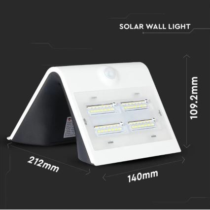 Iluminação solar de parede LED com sensor LED/3W/3,7V 3000/4000K IP65 2000 mAh branco