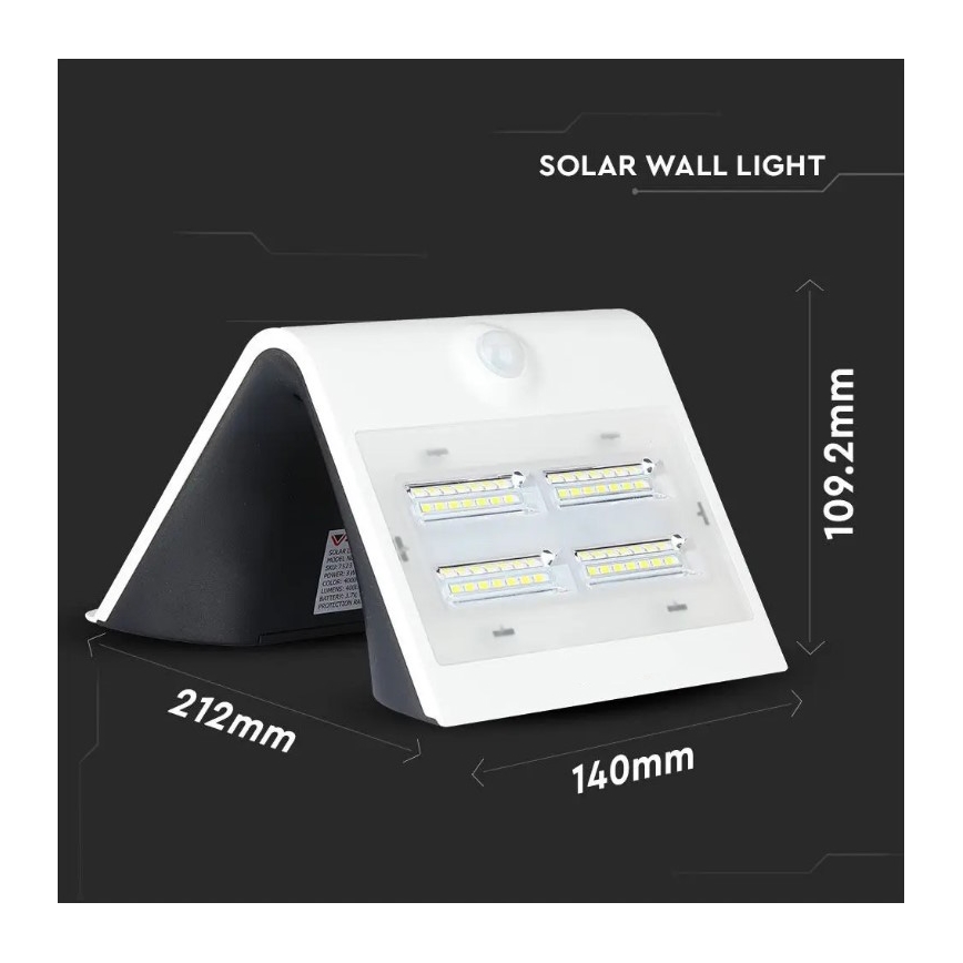 Iluminação solar de parede LED com sensor LED/3W/3,7V 3000/4000K IP65 2000 mAh branco