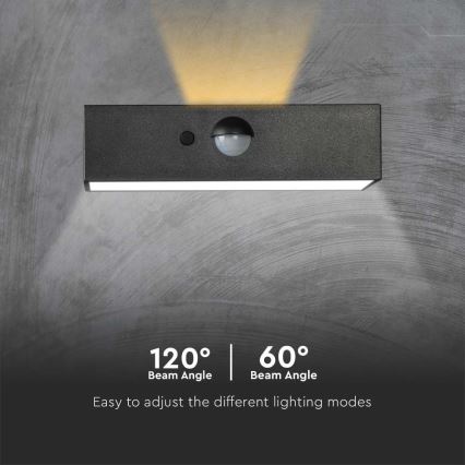 Iluminação solar de parede LED com sensor LED/3W/3,7V 3000K/4000K IP65 preto