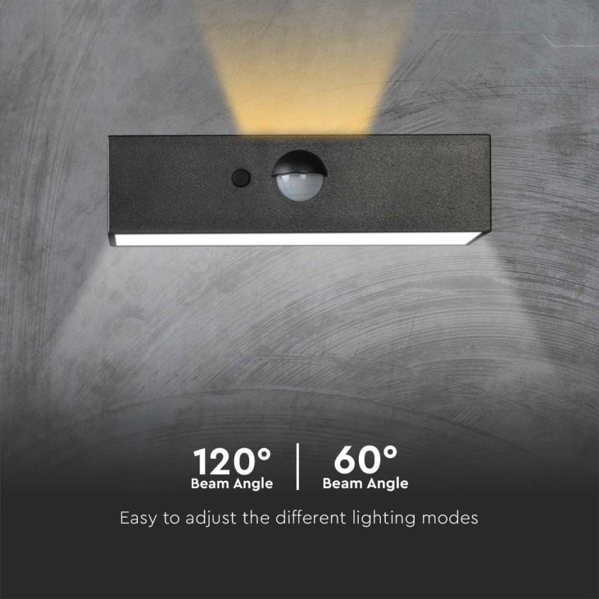Iluminação solar de parede LED com sensor LED/3W/3,7V 3000K/4000K IP65 preto