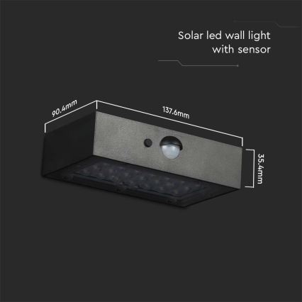 Iluminação solar de parede LED com sensor LED/3W/3,7V 3000K/4000K IP65 preto