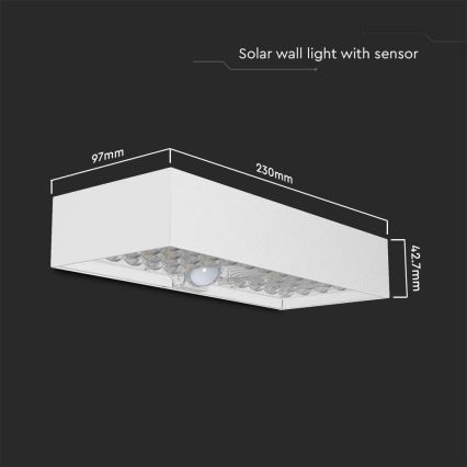 Iluminação solar de parede LED com sensor LED/6W/3,7V IP65 4000K branco