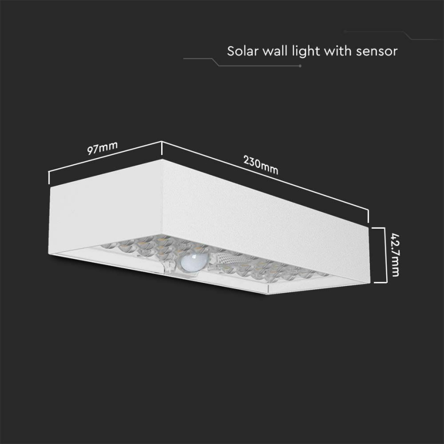 Iluminação solar de parede LED com sensor LED/6W/3,7V IP65 4000K branco