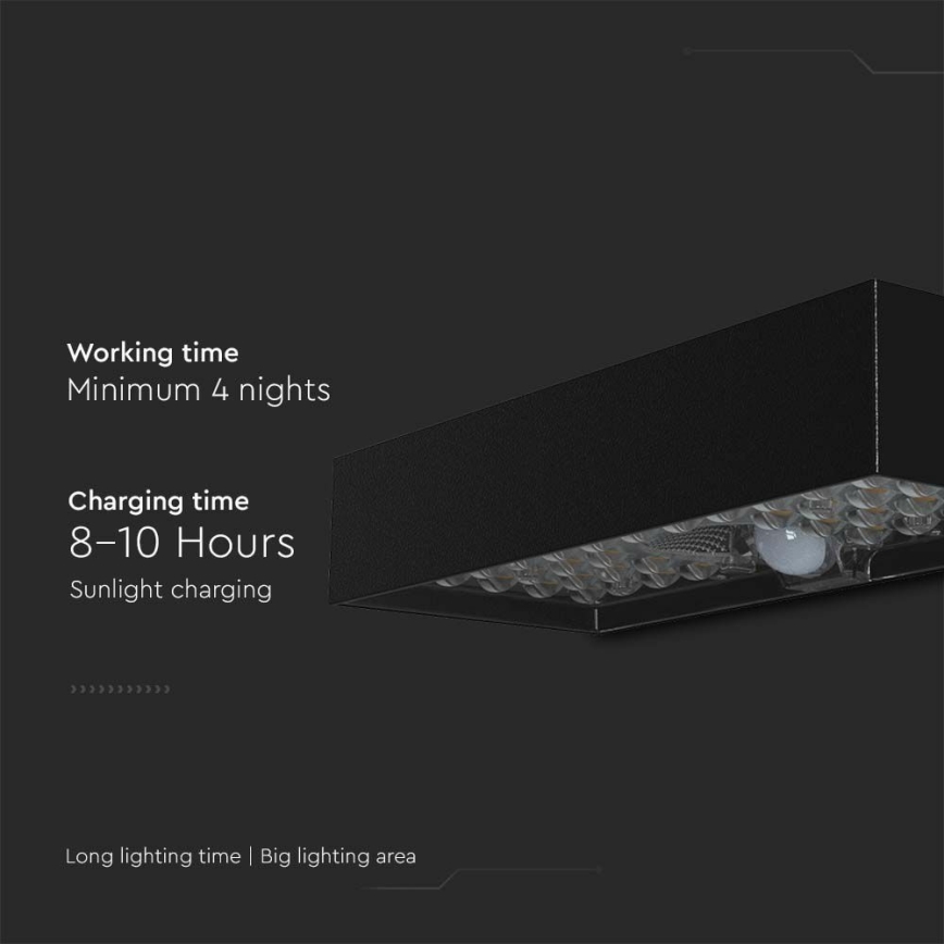Iluminação solar de parede LED com sensor LED/6W/3,7V IP65 4000K preto