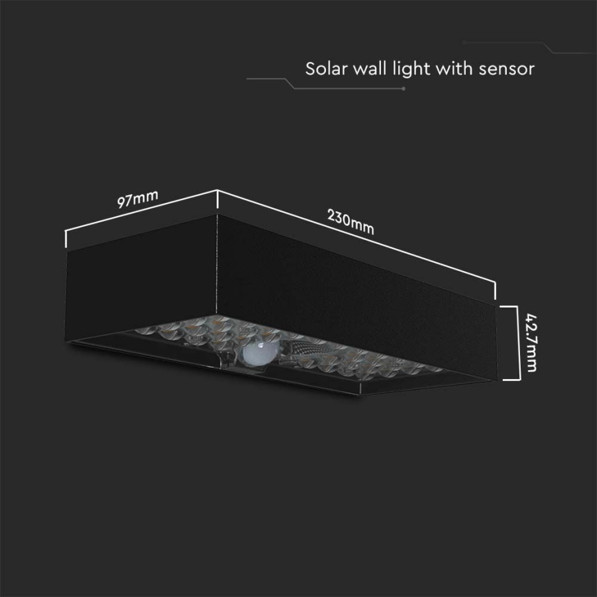 Iluminação solar de parede LED com sensor LED/6W/3,7V IP65 4000K preto