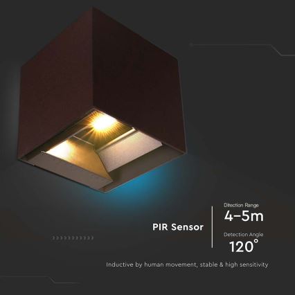 Iluminação solar de parede LED com sensor LED/9W/3,7V 3000/4000/5000K 2600 mAh IP65 castanho