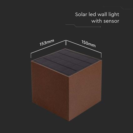 Iluminação solar de parede LED com sensor LED/9W/3,7V 3000/4000/5000K 2600 mAh IP65 castanho