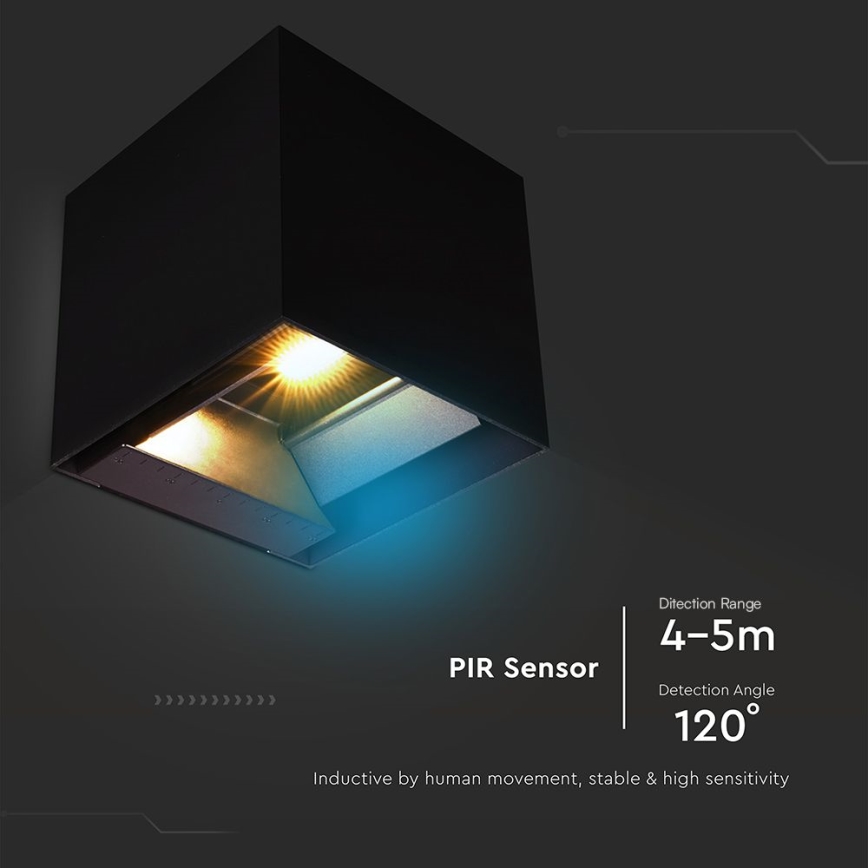 Iluminação solar de parede LED com sensor LED/9W/3,7V 3000/4000/5000K 2600 mAh IP65 preto