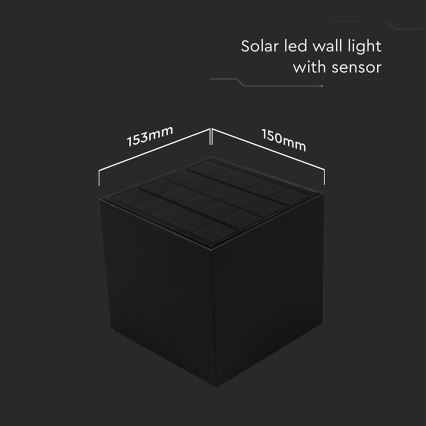 Iluminação solar de parede LED com sensor LED/9W/3,7V 3000/4000/5000K 2600 mAh IP65 preto