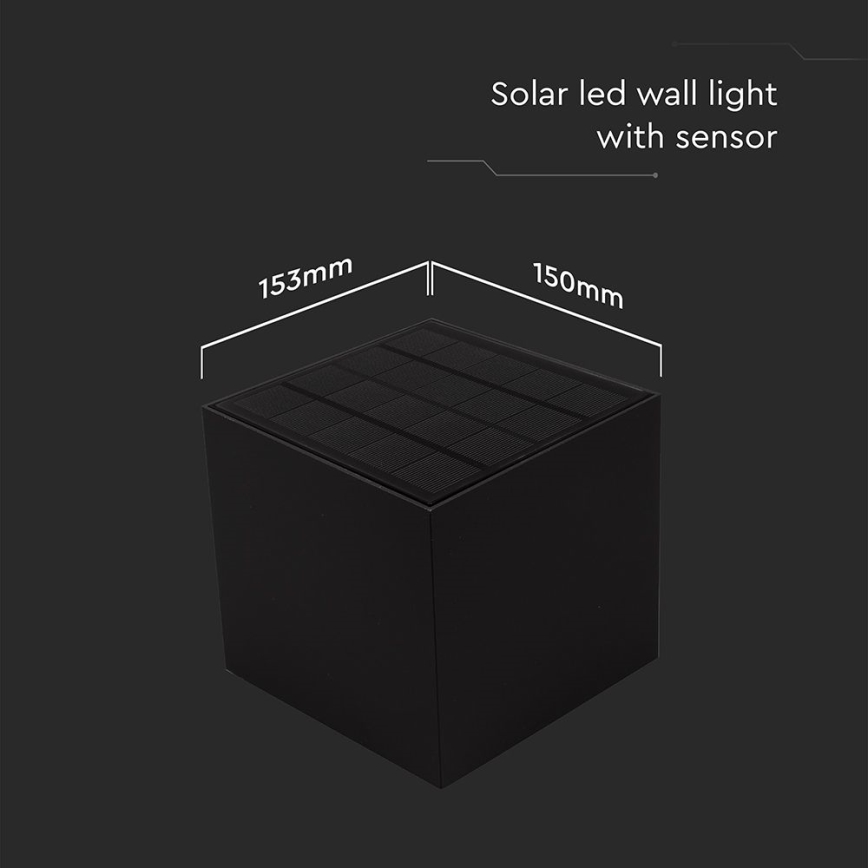 Iluminação solar de parede LED com sensor LED/9W/3,7V 3000/4000/5000K 2600 mAh IP65 preto