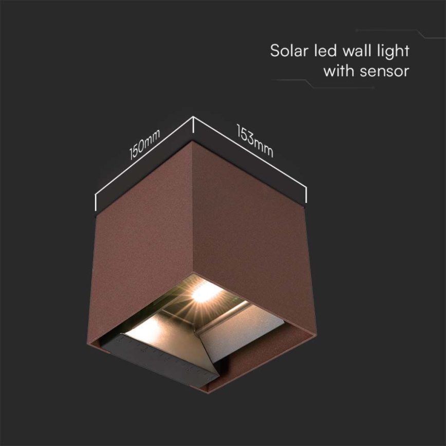Iluminação solar de parede LED com sensor LED/9W/3,7V IP65 4000K castanho