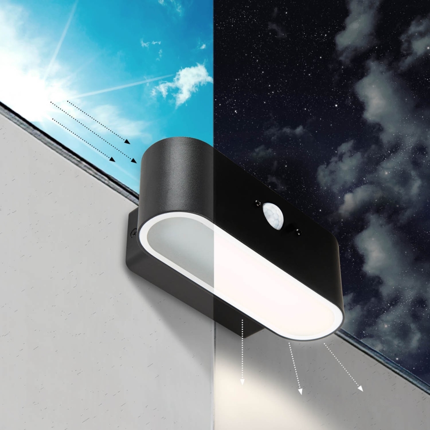 Iluminação solar de parede LED com sensor SOLARIS2 LED/2,5W/3,7V 4000K IP44