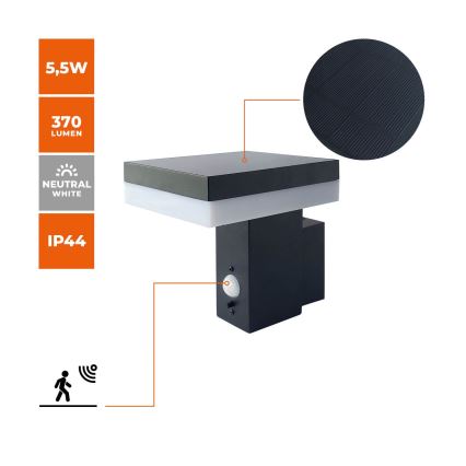 Iluminação solar de parede LED com sensor SOLARIS2 LED/5,5W/3,7V 4000K IP44