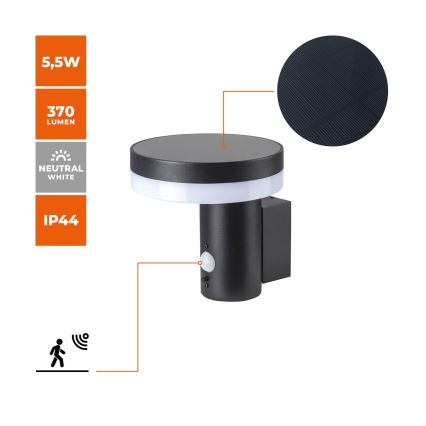 Iluminação solar de parede LED com sensor SOLARIS3 LED/5,5W/3,7V 4000K IP44