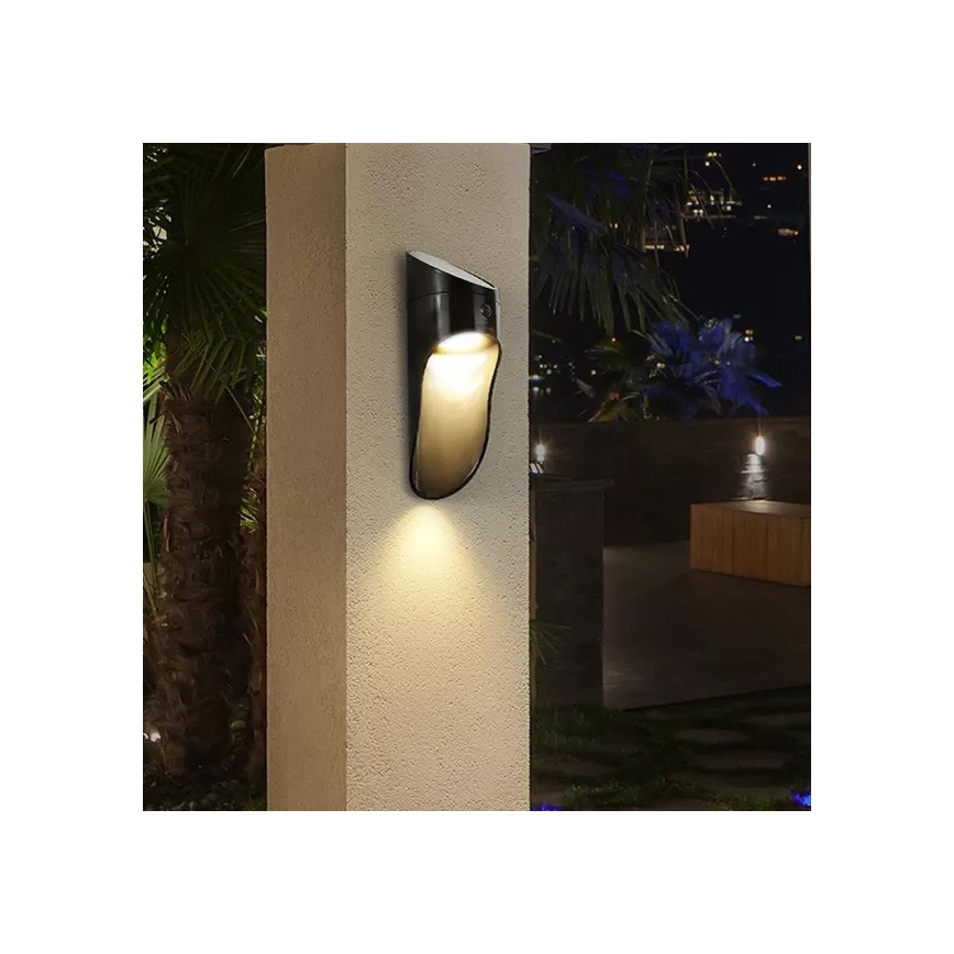 Iluminação solar de parede LED com um sensor PALESA LED/1W IP65 preta