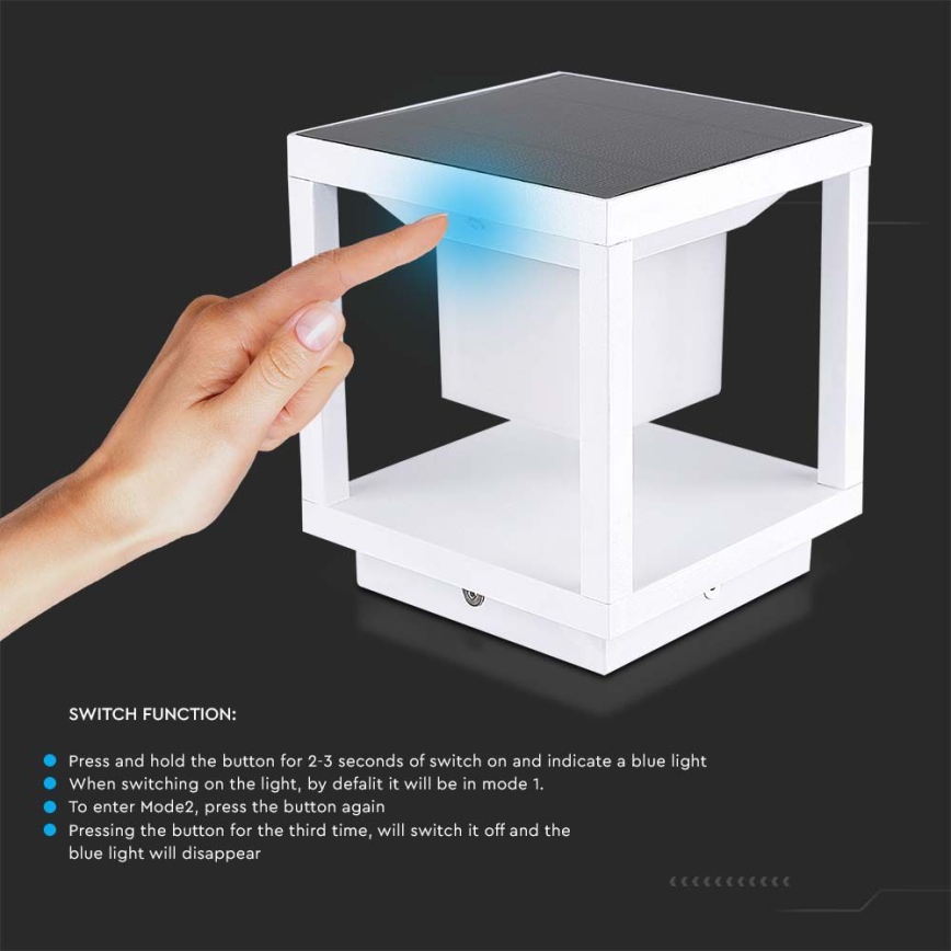 Iluminação solar LED com sensor LED/2W/5,5V 3000K IP65 branco
