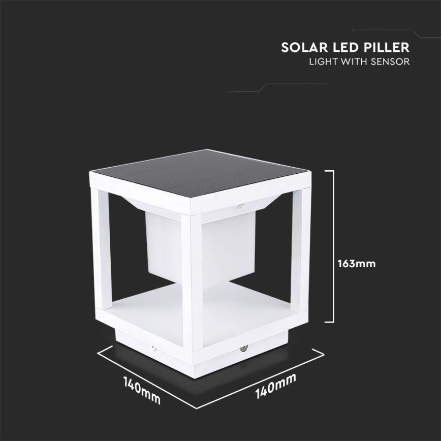 Iluminação solar LED com sensor LED/2W/5,5V 3000K IP65 branco