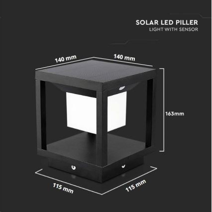 Iluminação solar LED com sensor LED/2W/5,5V 3000K IP65 preto