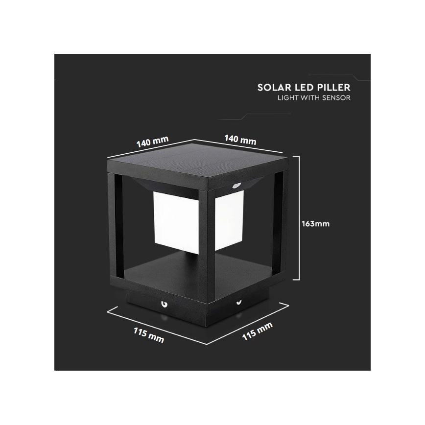 Iluminação solar LED com sensor LED/2W/5,5V 3000K IP65 preto