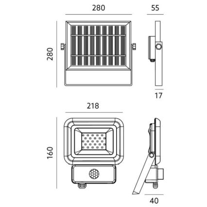 Iluminação solar LED com sensor LED/30W/3,7V 6500K IP65