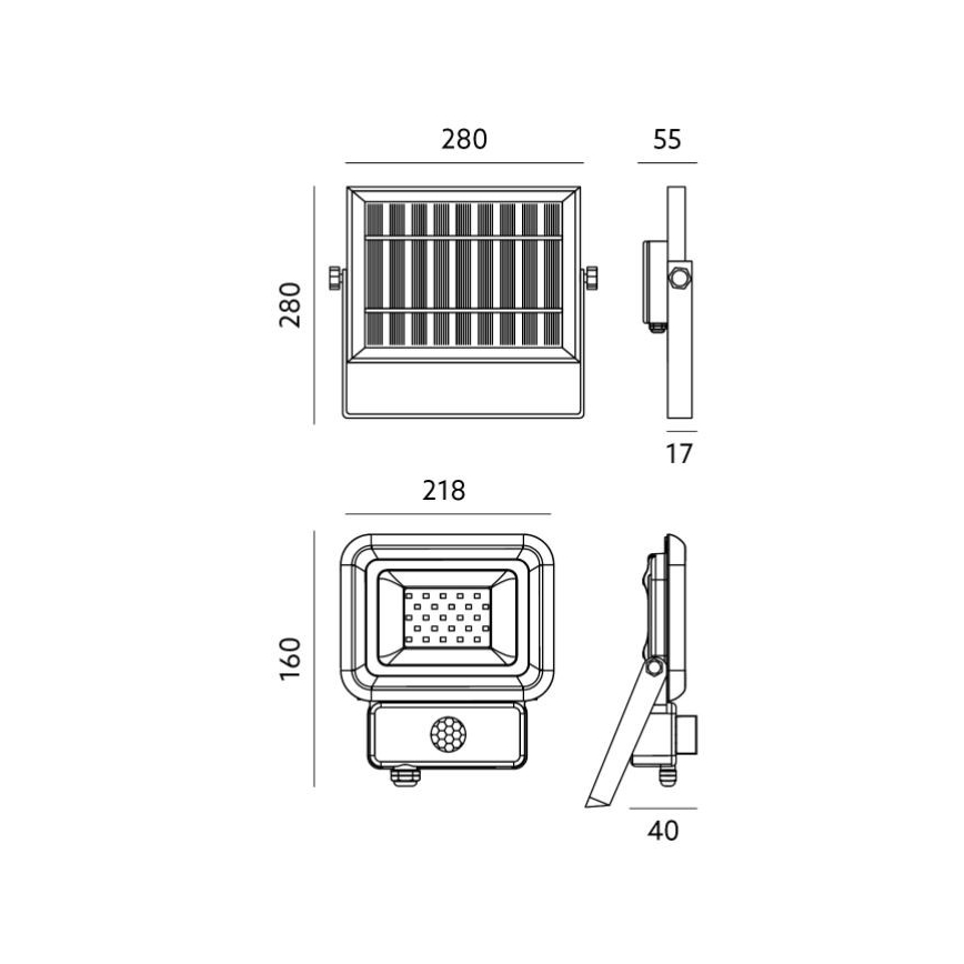 Iluminação solar LED com sensor LED/30W/3,7V 6500K IP65