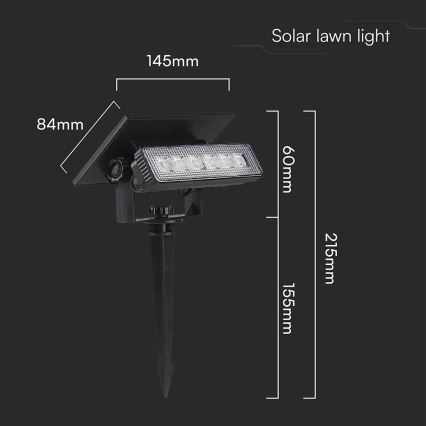 Iluminação solar LED LED/0,9W/3,7V 3000K IP65 preto