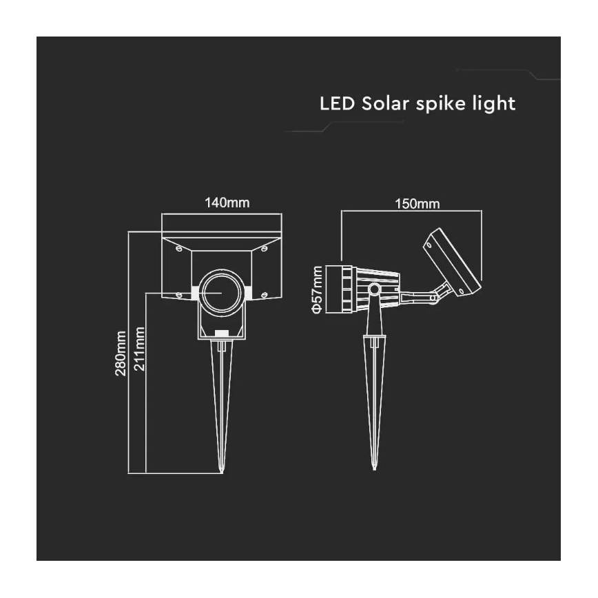 Iluminação solar LED SPIKE LED/2W/5,5V IP65 3000K