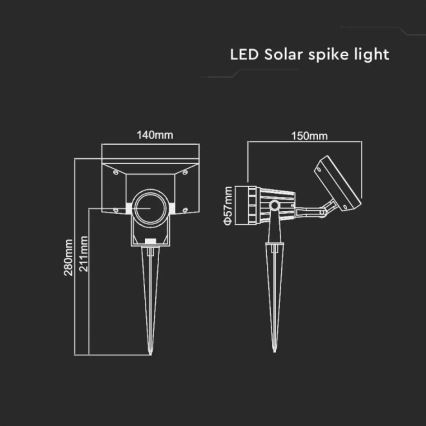 Iluminação solar LED SPIKE LED/2W/5,5V IP65 6400K