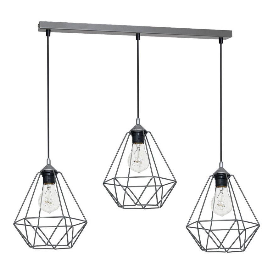 Iluminação suspensa BASKET 3xE27/60W/230V cinzenta