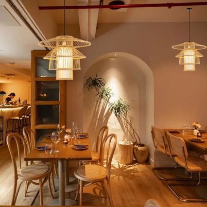 Candeeiro suspenso PINCHOS 1xE27/40W/230V diâmetro 50 cm bambu