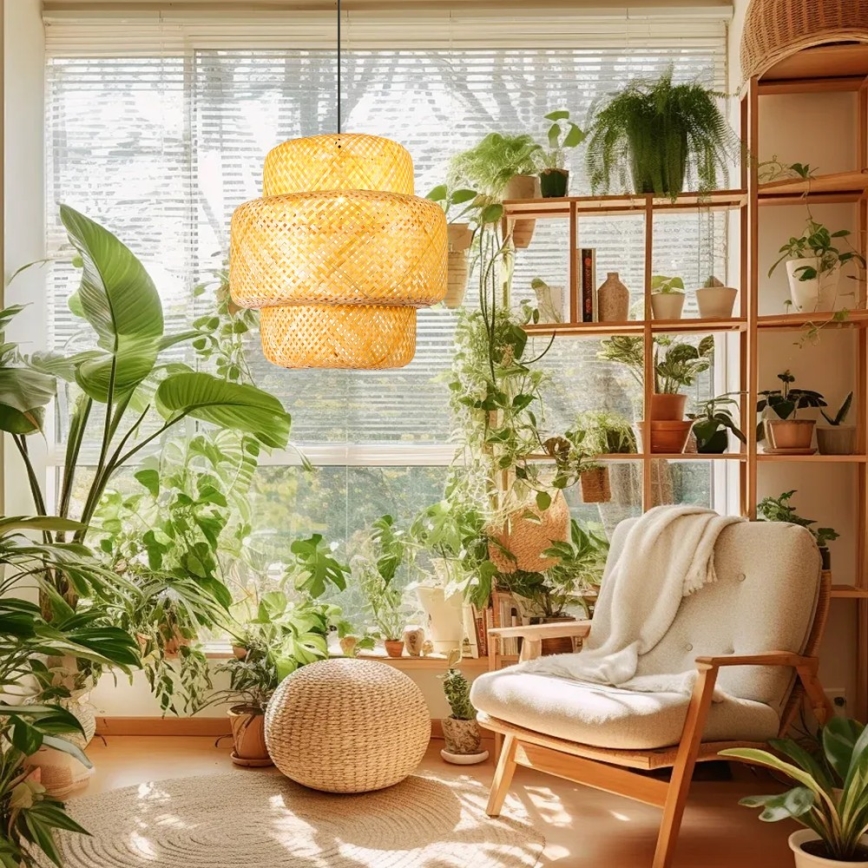 Candeeiro suspenso HILO 1xE27/40W/230V diâmetro 47 cm bambu