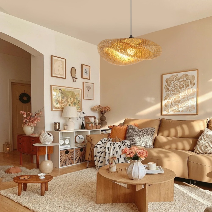 Candeeiro suspenso HILO 1xE27/40W/230V diâmetro 60 cm bambu