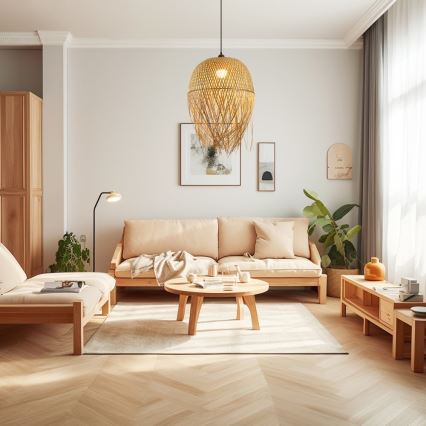 Candeeiro suspenso HILO 1xE27/40W/230V diâmetro 45 cm bambu