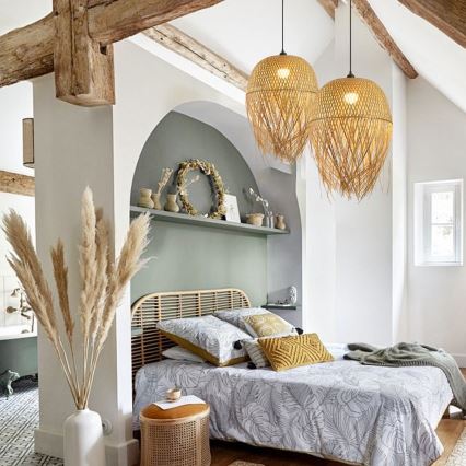 Candeeiro suspenso HILO 1xE27/40W/230V diâmetro 45 cm bambu