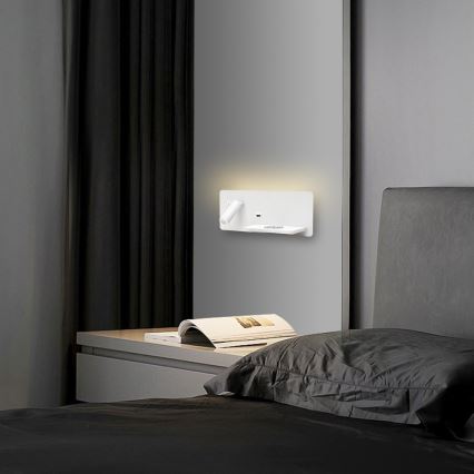 Immax 08285L - Foco de luz LED para parede com prateleira, porta USB e carregamento sem fios Be PREPARE LED/3W/230V + LED/3W branco