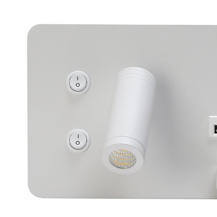 Immax 08285L - Foco de luz LED para parede com prateleira, porta USB e carregamento sem fios Be PREPARE LED/3W/230V + LED/3W branco