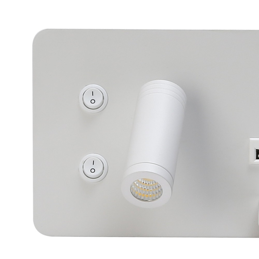 Immax 08285L - Foco de luz LED para parede com prateleira, porta USB e carregamento sem fios Be PREPARE LED/3W/230V + LED/3W branco