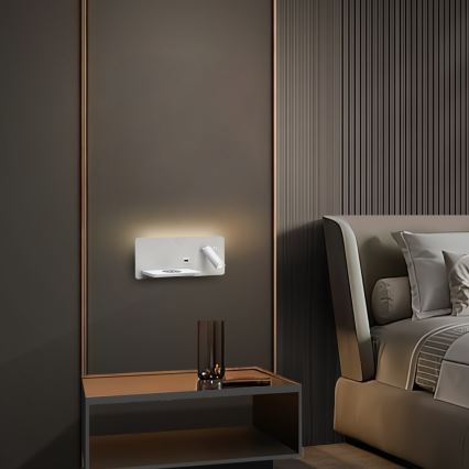 Immax 08286L - Foco de luz LED para parede com prateleira, porta USB e carregamento sem fios Be PREPARE LED/3W/230V + LED/3W branco