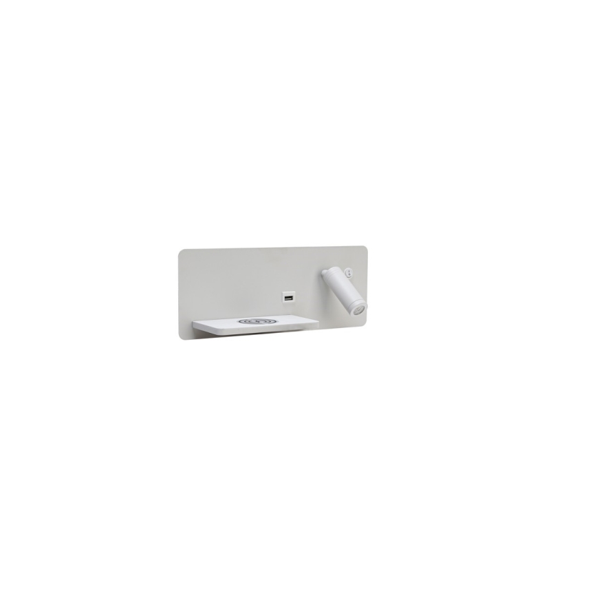 Immax 08286L - Foco de luz LED para parede com prateleira, porta USB e carregamento sem fios Be PREPARE LED/3W/230V + LED/3W branco