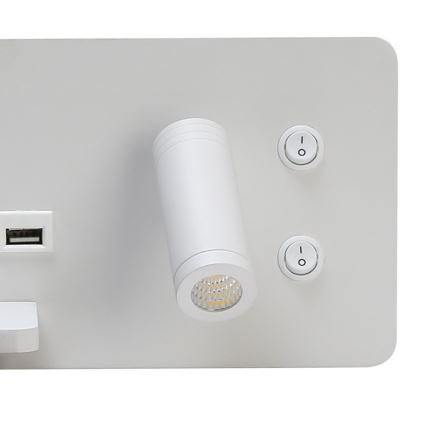 Immax 08286L - Foco de luz LED para parede com prateleira, porta USB e carregamento sem fios Be PREPARE LED/3W/230V + LED/3W branco