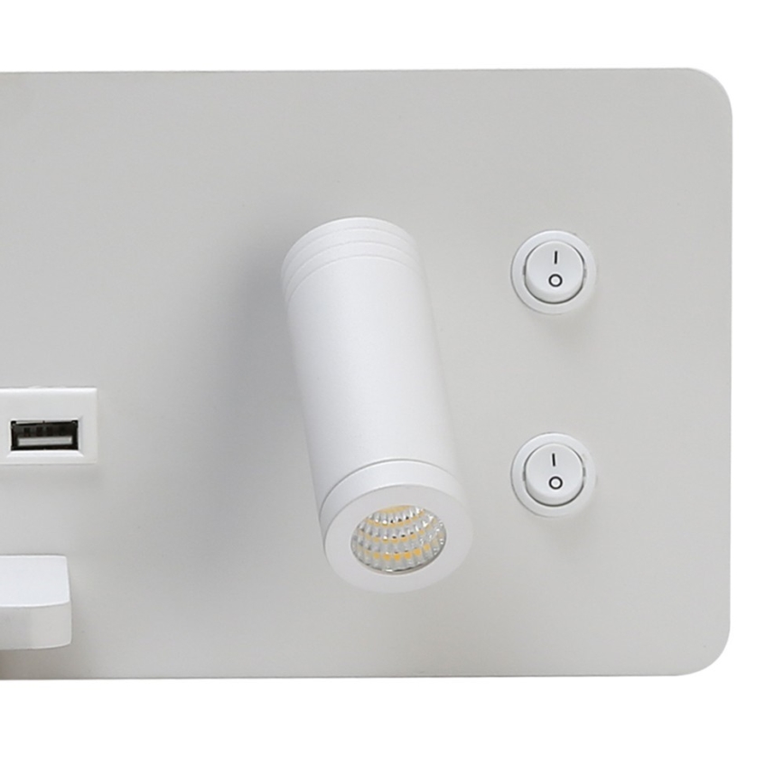 Immax 08286L - Foco de luz LED para parede com prateleira, porta USB e carregamento sem fios Be PREPARE LED/3W/230V + LED/3W branco