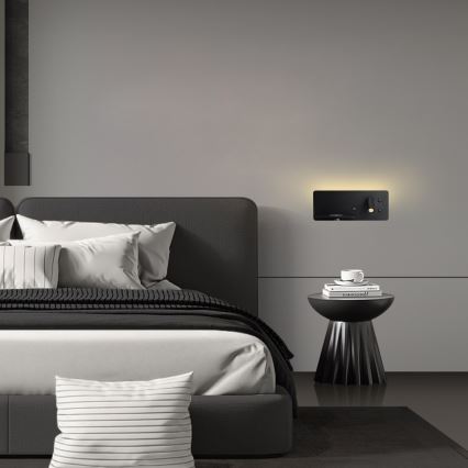 Immax 08288L - LED Foco de luz para parede com prateleira, porta USB e carregamento sem fios Be PREPARE LED/3W/230V + LED/3W preto