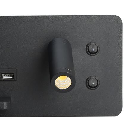 Immax 08288L - LED Foco de luz para parede com prateleira, porta USB e carregamento sem fios Be PREPARE LED/3W/230V + LED/3W preto