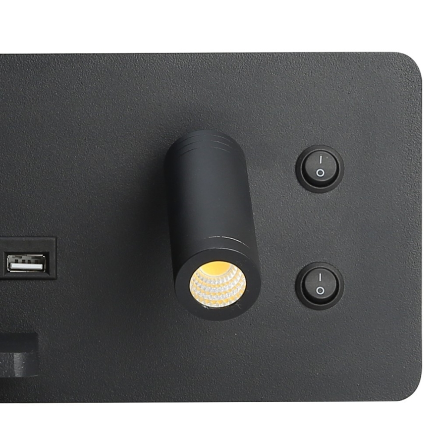 Immax 08288L - LED Foco de luz para parede com prateleira, porta USB e carregamento sem fios Be PREPARE LED/3W/230V + LED/3W preto