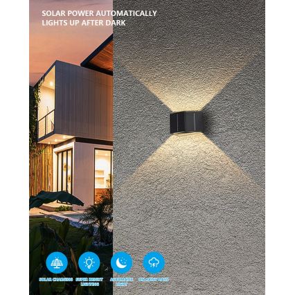 Luminária de parede solar LED com sensor LED/2W/5V IP54 1300 mAh