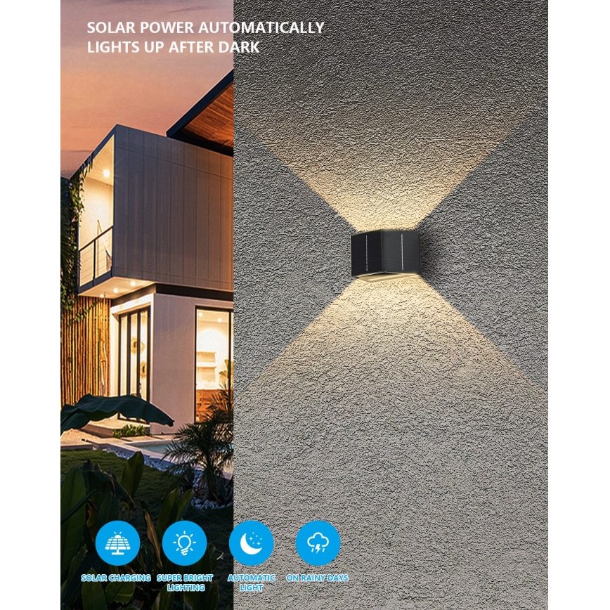 Luminária de parede solar LED com sensor LED/2W/5V IP54 1300 mAh