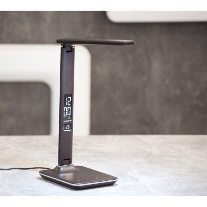 Candeeiro de mesa LED com regulação e ecrã LED/9W/230V/12V preto
