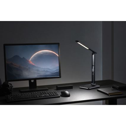 Candeeiro de mesa LED com regulação e ecrã LED/9W/230V/12V preto