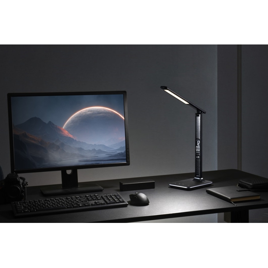 Candeeiro de mesa LED com regulação e ecrã LED/9W/230V/12V preto